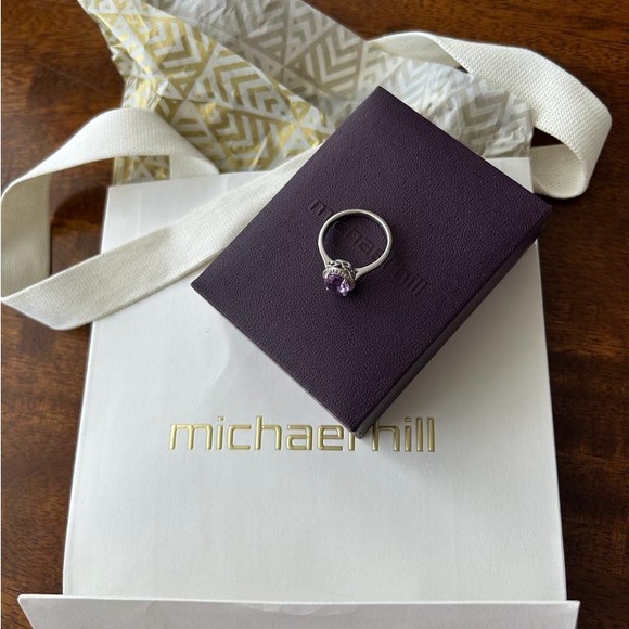 10kt White Gold Halo Ring- Diamonds and Amethyst - Picture 7 of 10